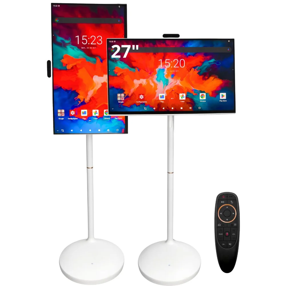 DisplayGO — tela interativa 27 polegadas portátil nos modos horizontal e vertical, com controle remoto
